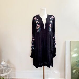 Free People Embroidered Boho Cottagecore Tunic Dress Womens S Floral Festival